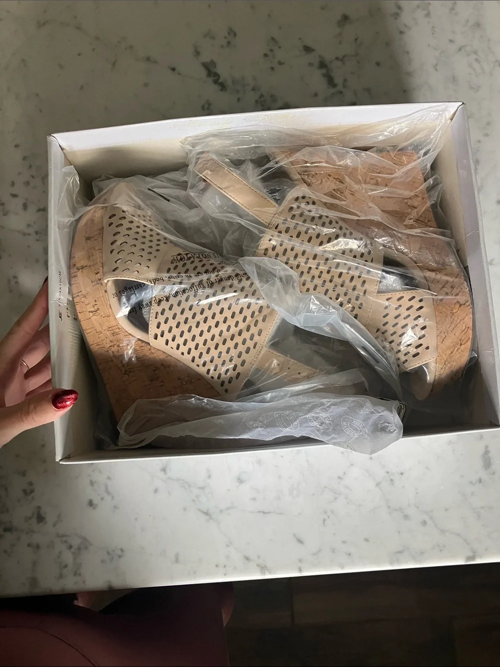 Steve Madden Beige Laser-Cut Cork Wedge Slingback